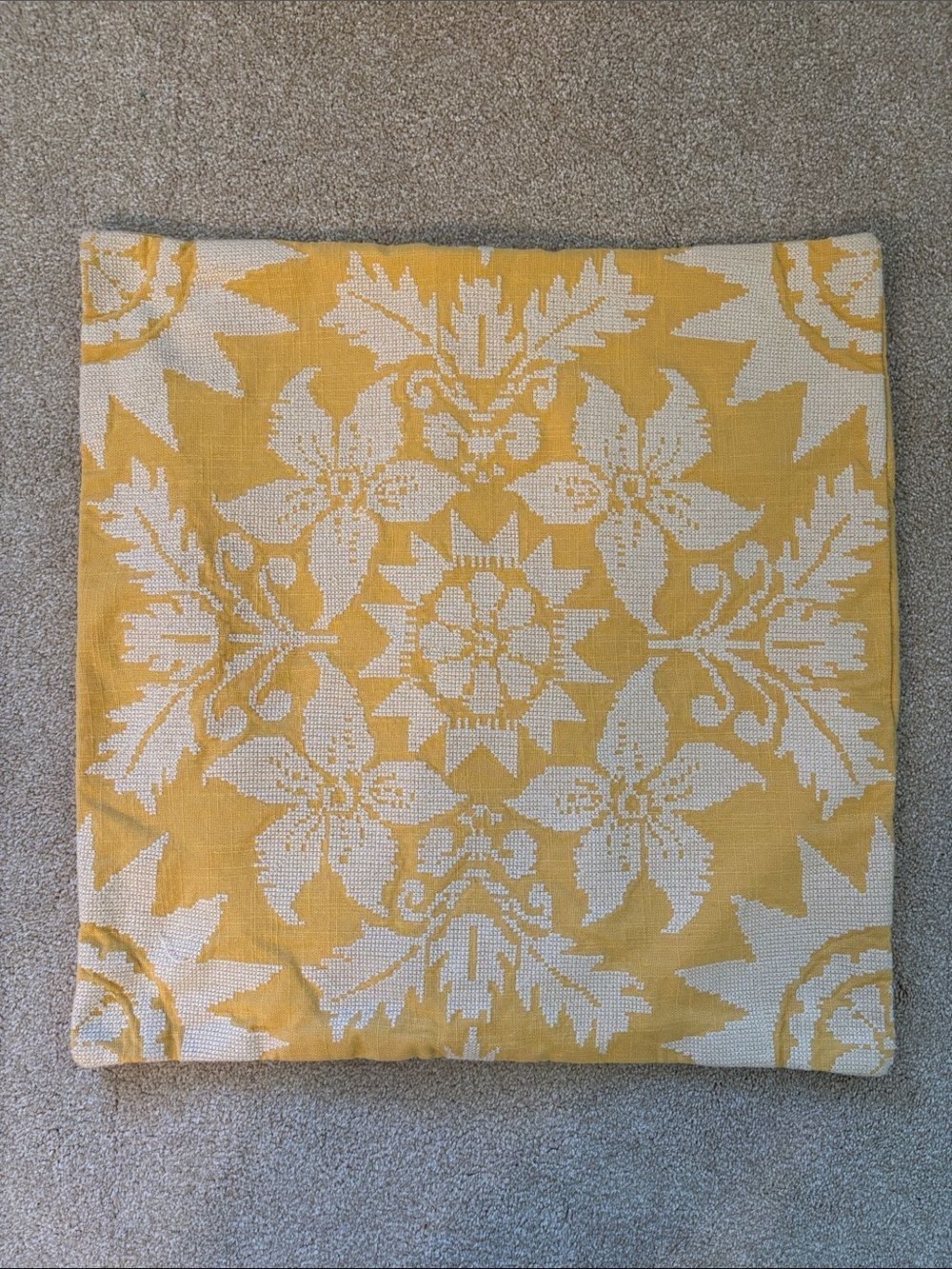 Pottery Barn Square Yellow Embroidered Floral Pillow Sham Cover 20” x 20” - Picture 2 of 9
